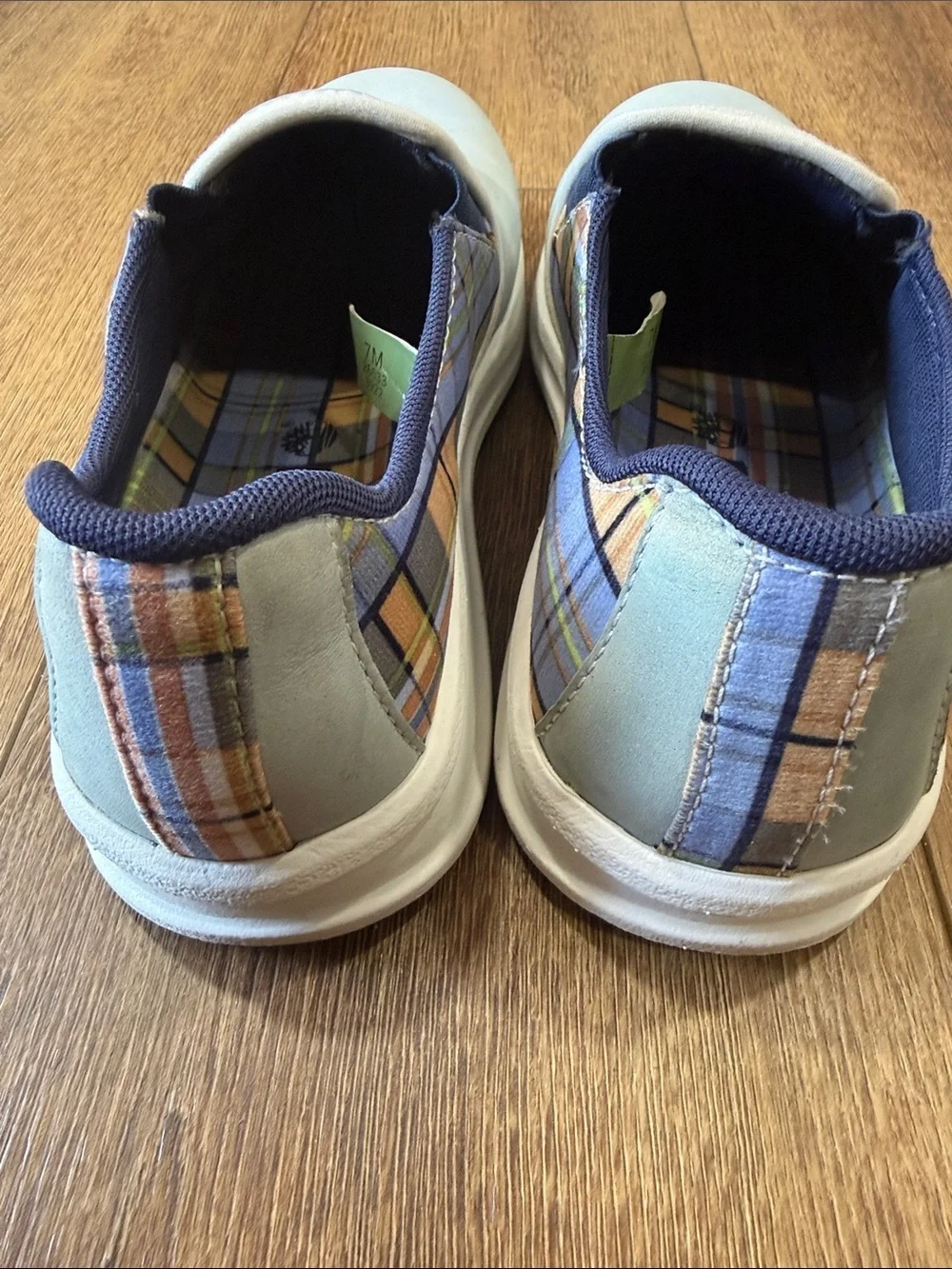 Timberland Men's Slip-On Loafers in Light Blue and Navy Trim. Size 7M